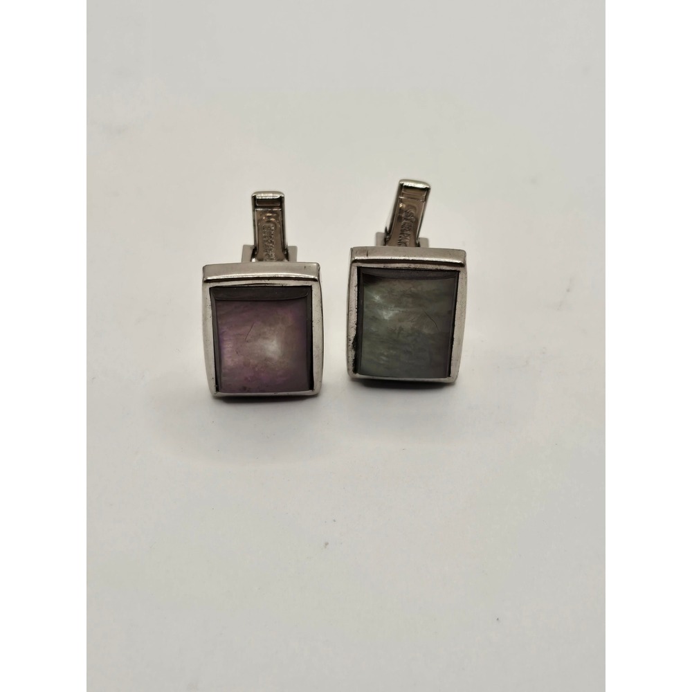 Vintage Jaguar Sterling Silver Abalone Shell Rectangular Cufflinks Mid Century